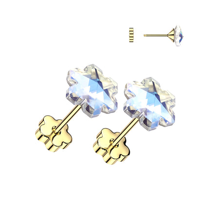 Cherry Diva Earrings Gold 20 Gauge Hypoallergenic Crystal Flower Stud Earrings