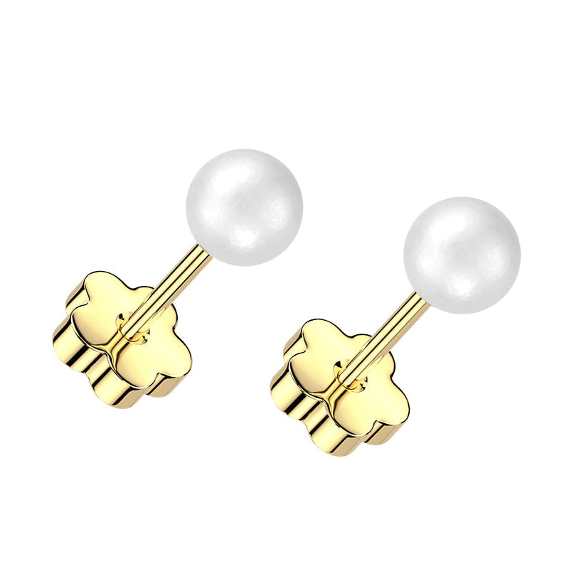 Cherry Diva Earrings Gold 20 Gauge Hypoallergenic Pearl Stud Earrings