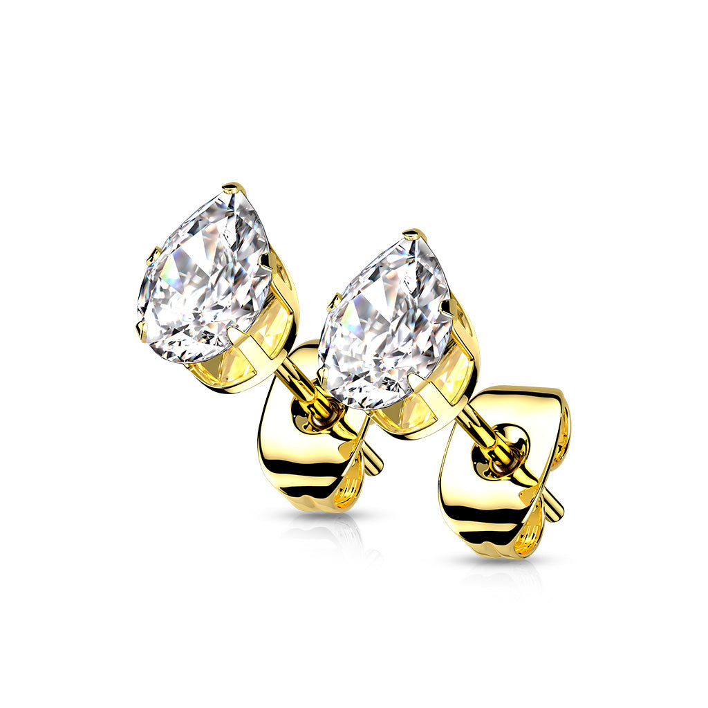 Cherry Diva Earrings Gold 20 Gauge Stainless Steel Crystal Droplet Stud Earrings