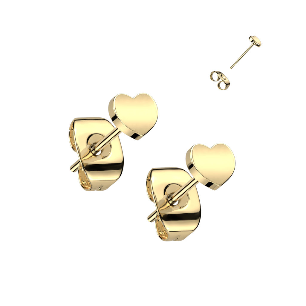 Cherry Diva Earrings Gold 20 Gauge Titanium Heart Shaped Stud Earrings