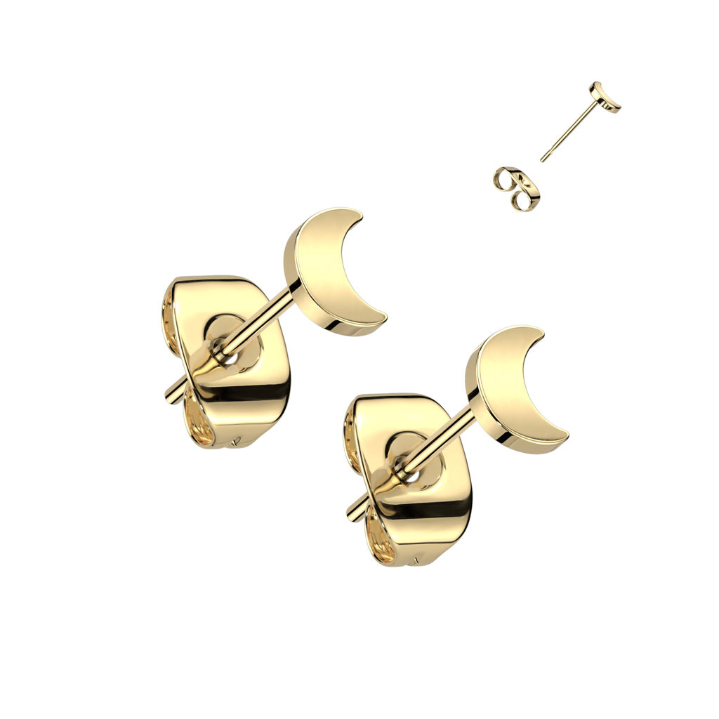 Cherry Diva Earrings Gold 20 Gauge Titanium Moon Shaped Stud Earrings
