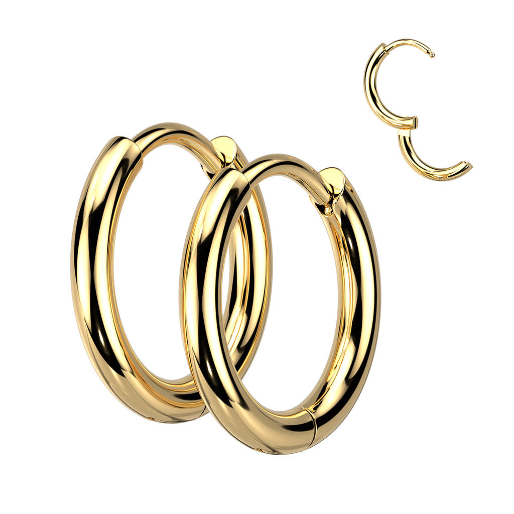 Cherry Diva Earrings Gold / 8MM Hypoallergenic Stainless Steel Hinged Hoop Earrings