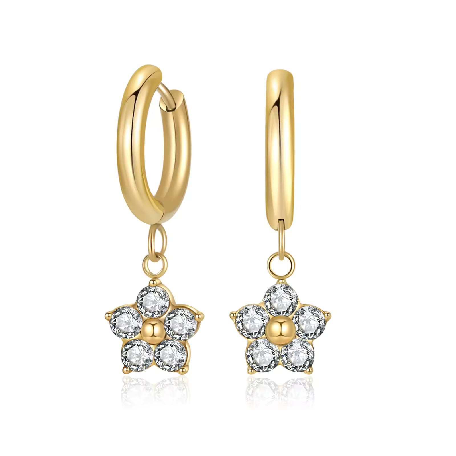 Cherry Diva Earrings Gold Hypoallergenic Dangling Crystal Flower Huggie Hoop Earrings