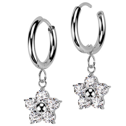 Cherry Diva Earrings Hypoallergenic Dangling Crystal Flower Huggie Hoop Earrings