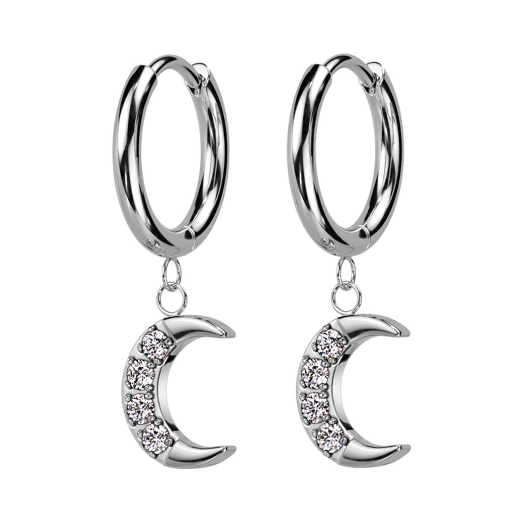 Cherry Diva Earrings Hypoallergenic Dangling Crystal Moon Hinged Hoop Earrings