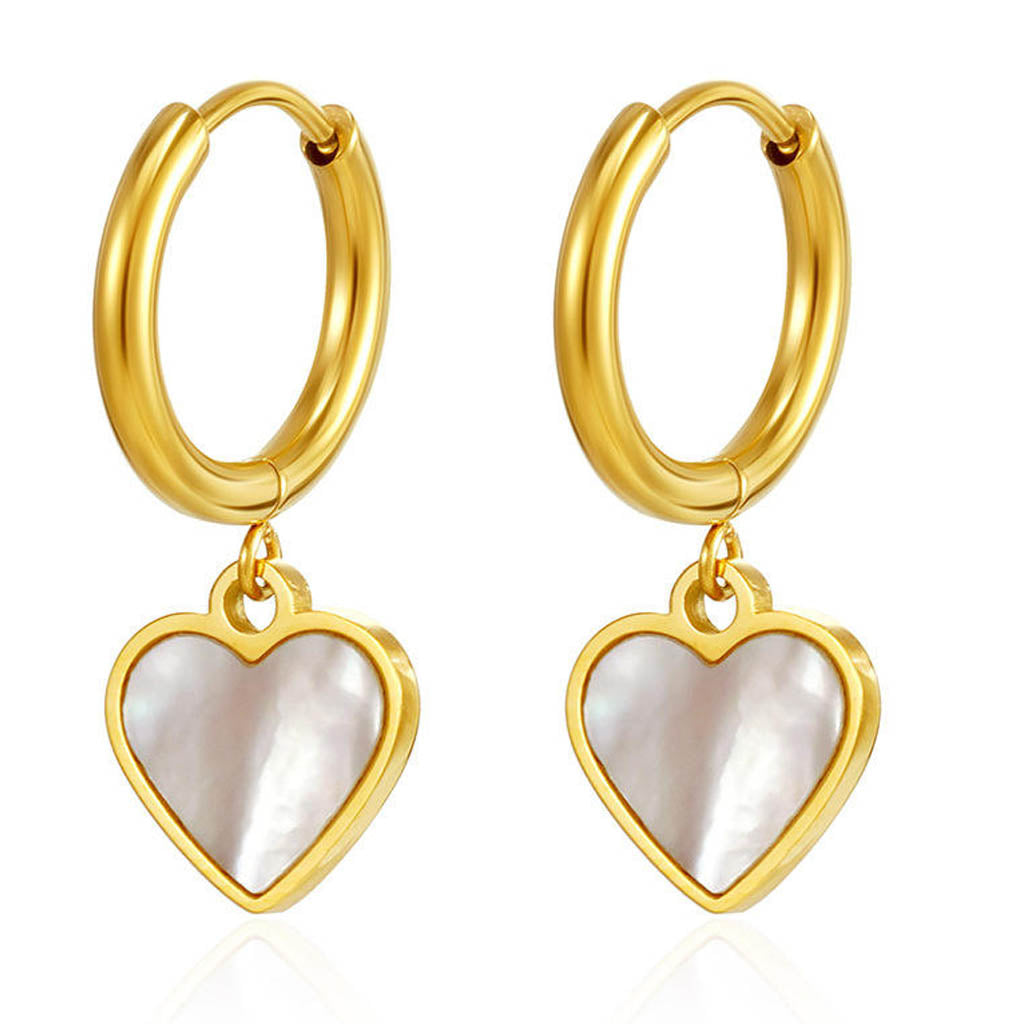 Cherry Diva Earrings Hypoallergenic Dangling Pearl Heart Huggie Hoop Earrings