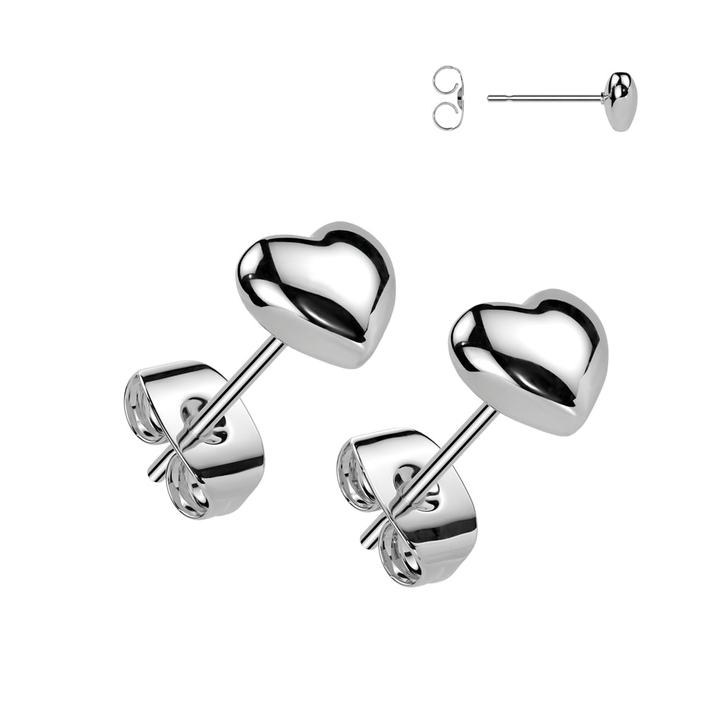 Cherry Diva Earrings Silver 20 Gauge Dainty Heart Stainless Steel Stud Earrings