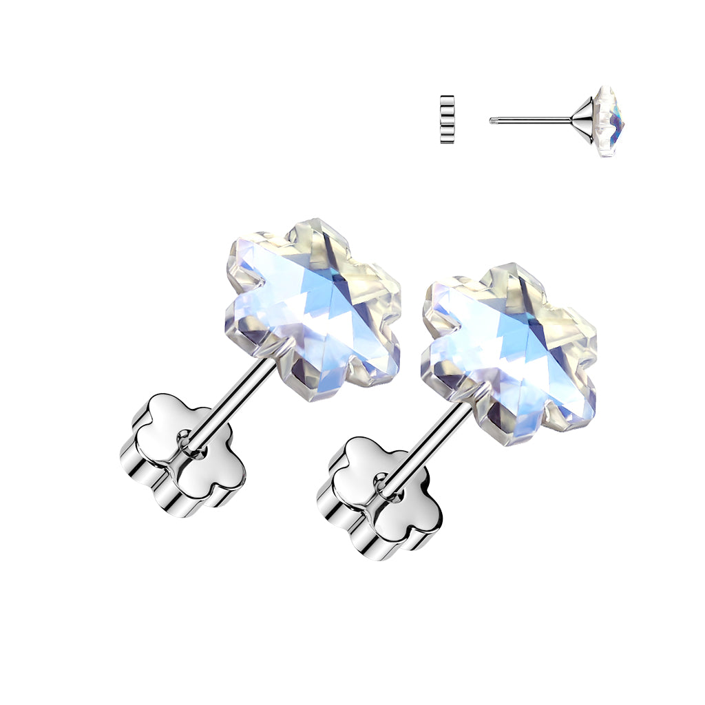 Cherry Diva Earrings Silver 20 Gauge Hypoallergenic Crystal Flower Stud Earrings