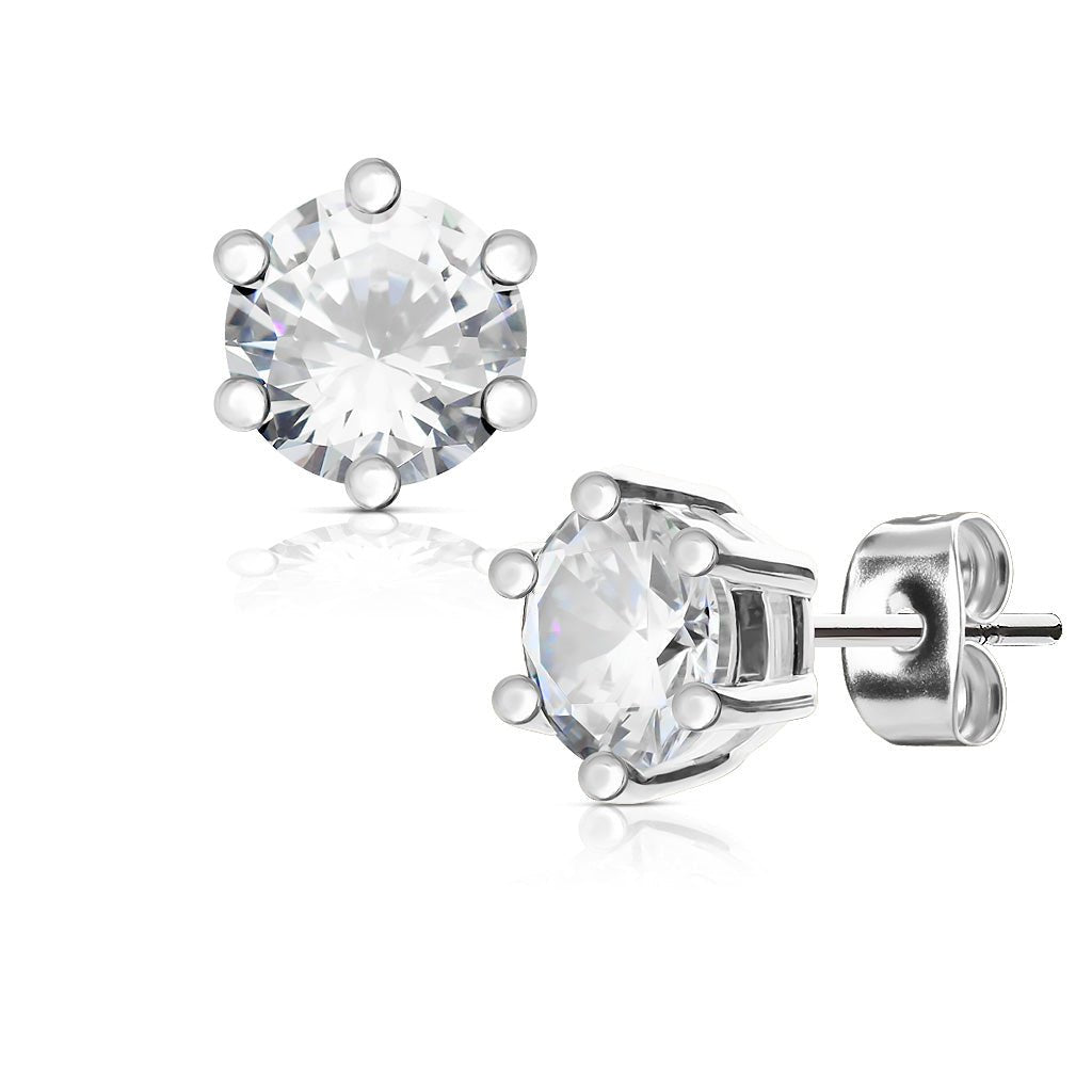 Cherry Diva Earrings Silver 20 Gauge Stainless Steel Prong Set Crystal Stud Earrings