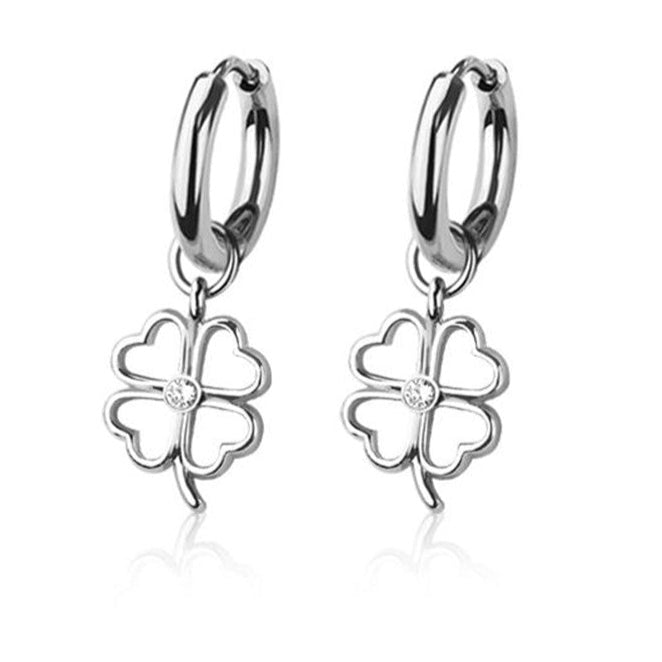 Cherry Diva Earrings Silver Hypoallergenic Dangling Clover Huggie Hoop Earrings