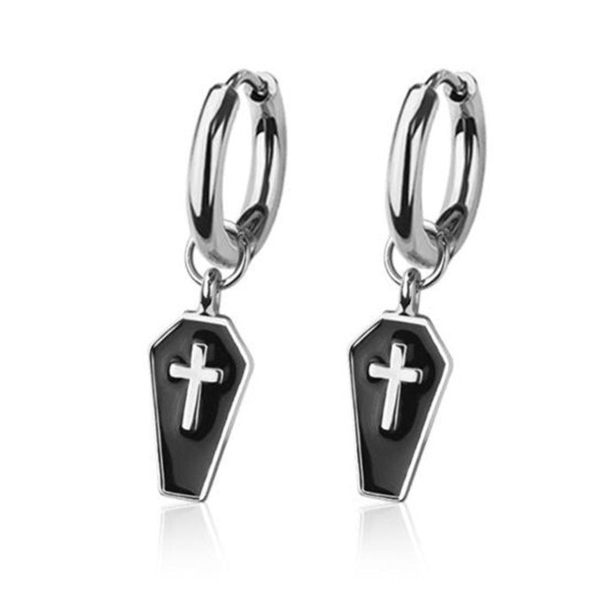 Cherry Diva Earrings Silver Hypoallergenic Dangling Coffin Huggie Hoop Earrings