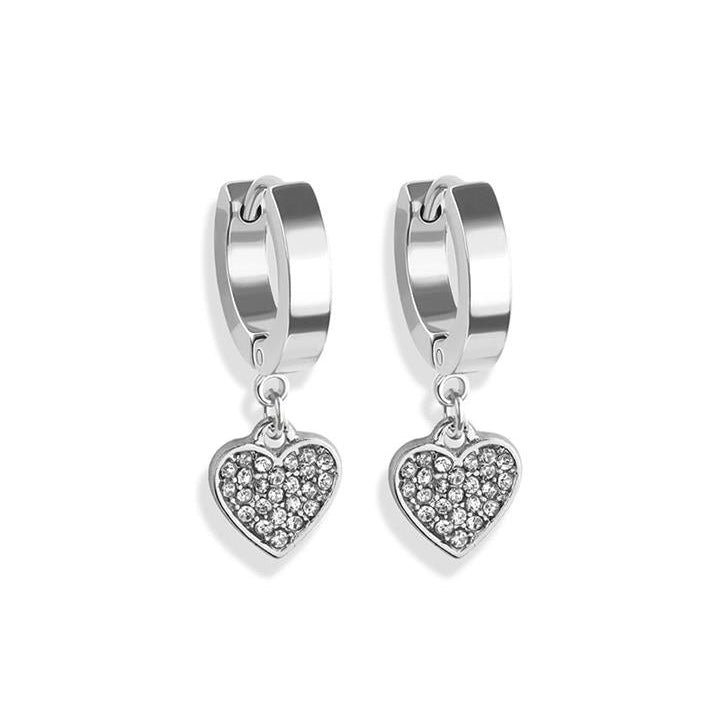 Cherry Diva Earrings Silver Hypoallergenic Dangling Crystal Heart Huggie Hoop Earrings