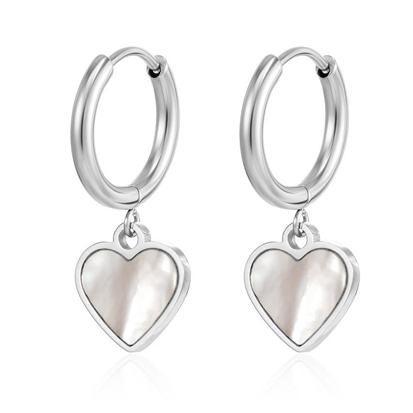 Cherry Diva Earrings Silver Hypoallergenic Dangling Pearl Heart Huggie Hoop Earrings