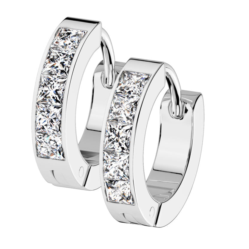 Cherry Diva Earrings Stainless Steel Crystal Lined Hoop Earrings - Silver