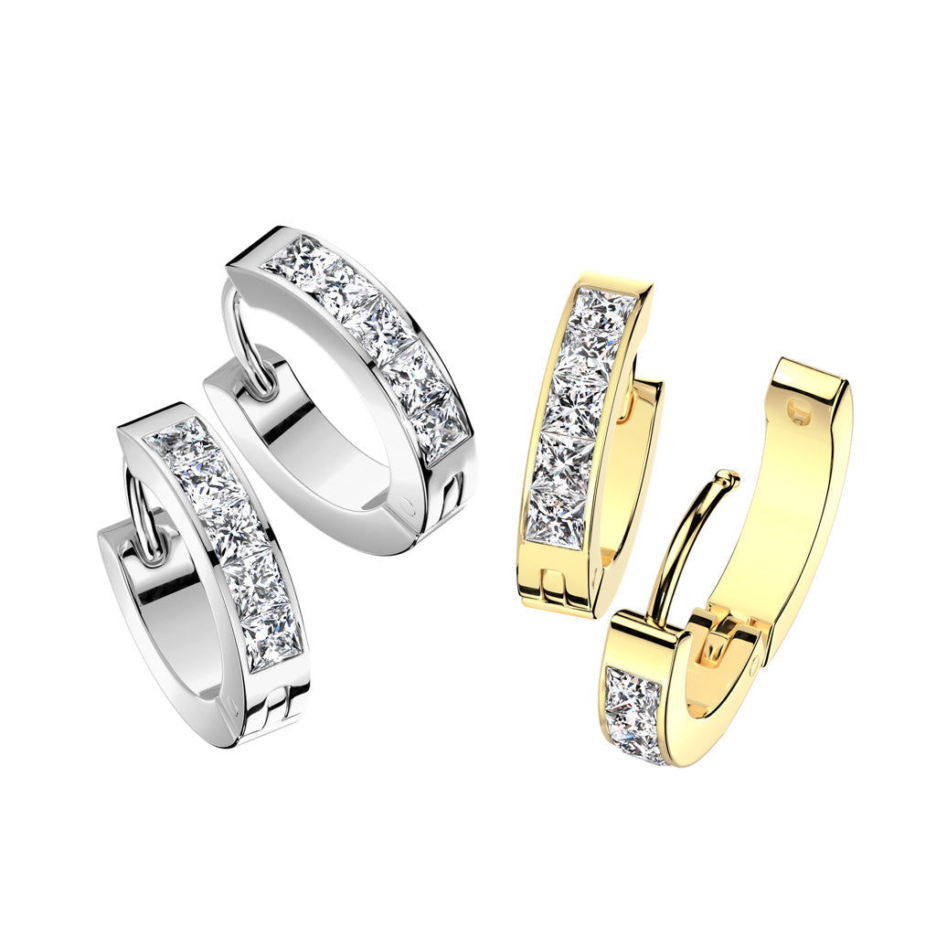 Cherry Diva Earrings Stainless Steel Crystal Lined Hoop Earrings - Silver