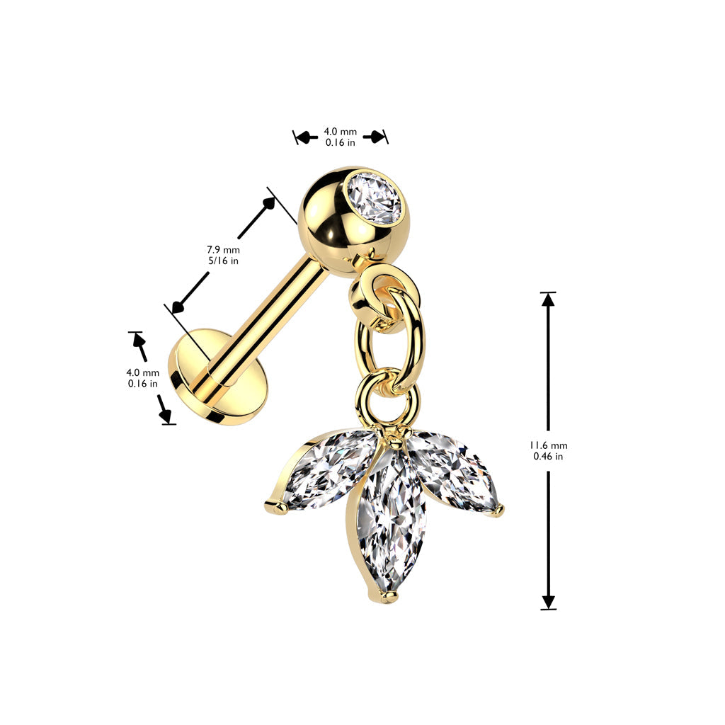 Cherry Diva Flat Back Stud 16 Gauge Dangling Crystal Flower Press Fit Flat Back Stud