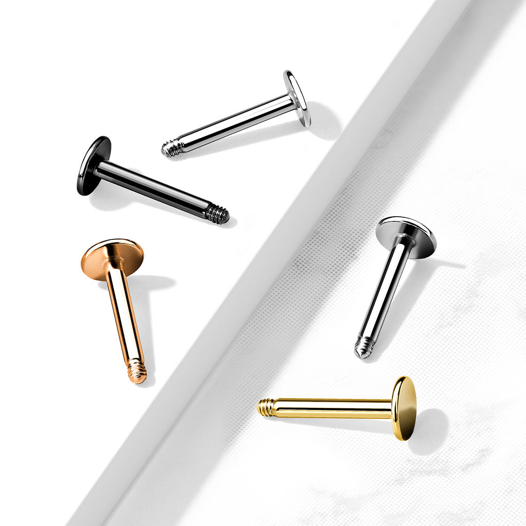 Cherry Diva Flat Back Stud 16 Gauge Flat Back Externally Threaded Labret Post - Silver