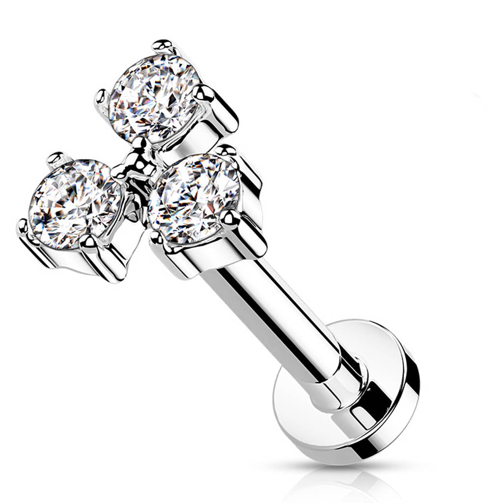 Cherry Diva Flat Back Stud 16 Gauge Flat Back Internally Threaded Triple Gem Stud