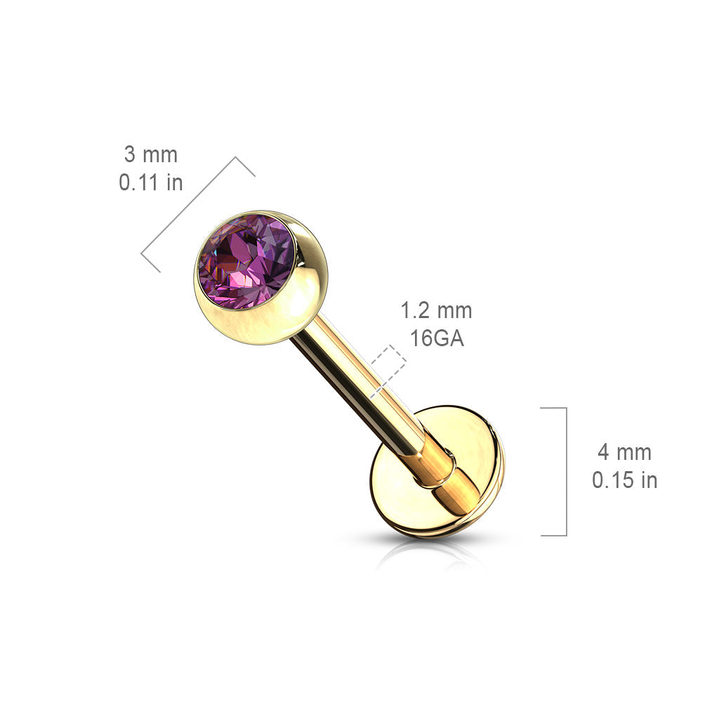 16 Gauge Gold Plated Crystal Flat Back Stud