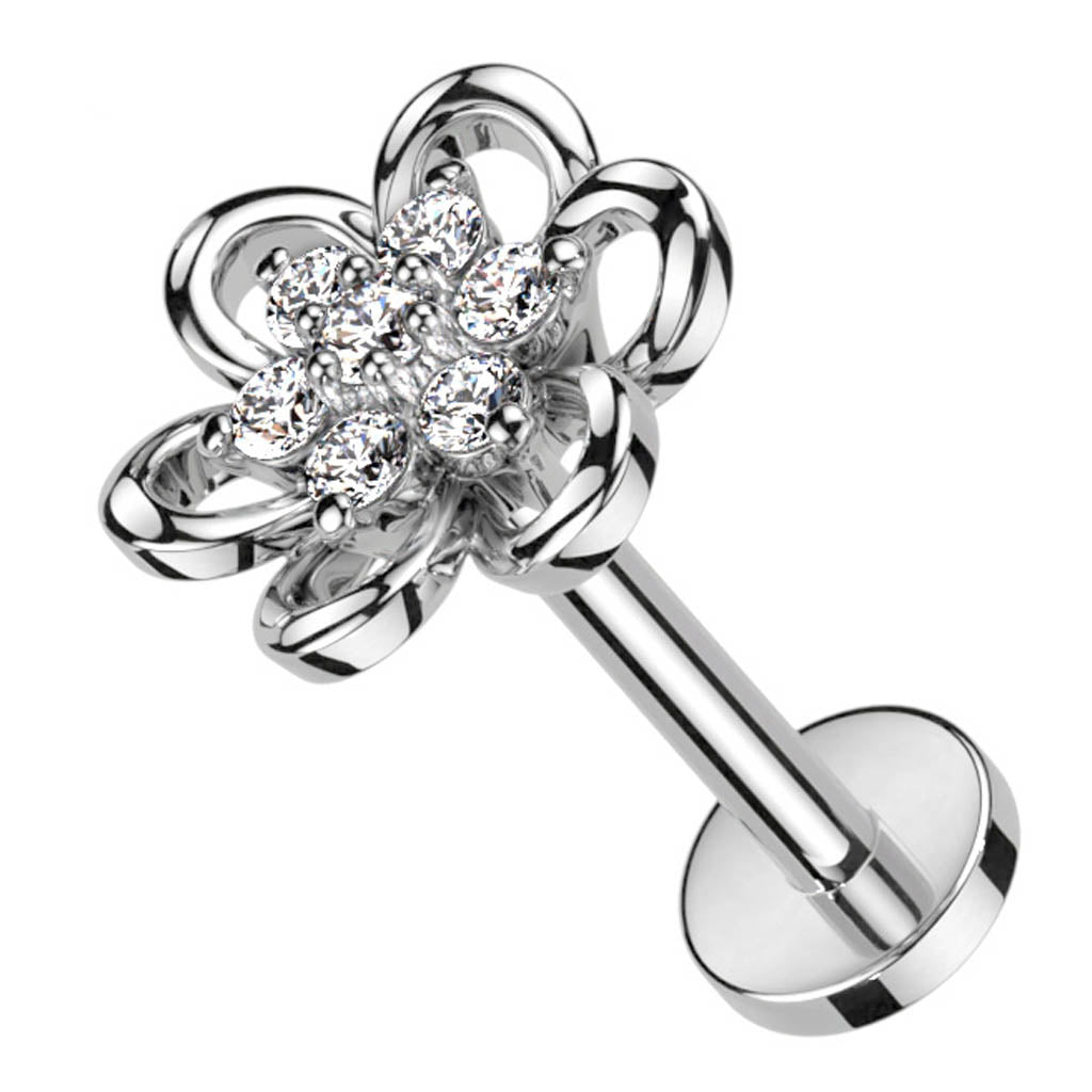 Cherry Diva Flat Back Stud 16 Gauge Hypoallergenic Internally Threaded Crystal Flower Stud
