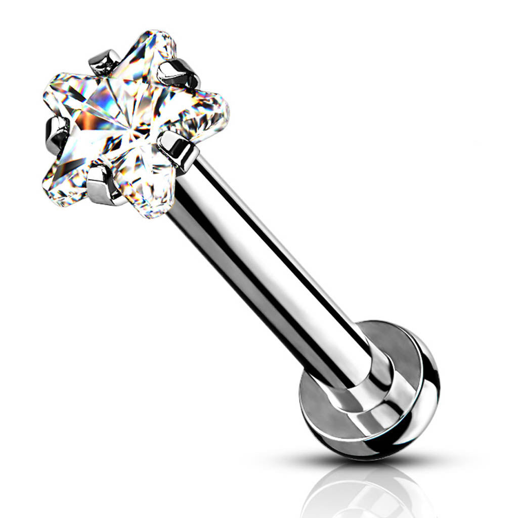 Cherry Diva Flat Back Stud 16 Gauge Hypoallergenic Internally Threaded Crystal Star Stud
