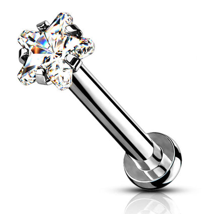 Cherry Diva Flat Back Stud 16 Gauge Hypoallergenic Internally Threaded Crystal Star Stud