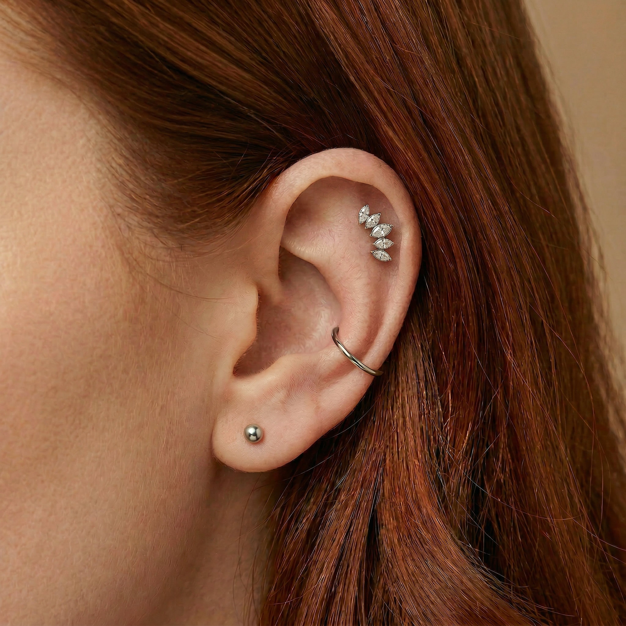 Cherry Diva Flat Back Stud 16 Gauge Internally Threaded Crystal Marquise Stud