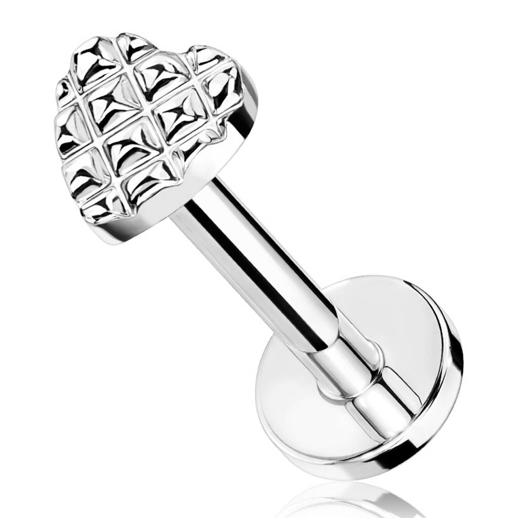 Cherry Diva Flat Back Stud 16 Gauge Internally Threaded Embossed Heart Stud