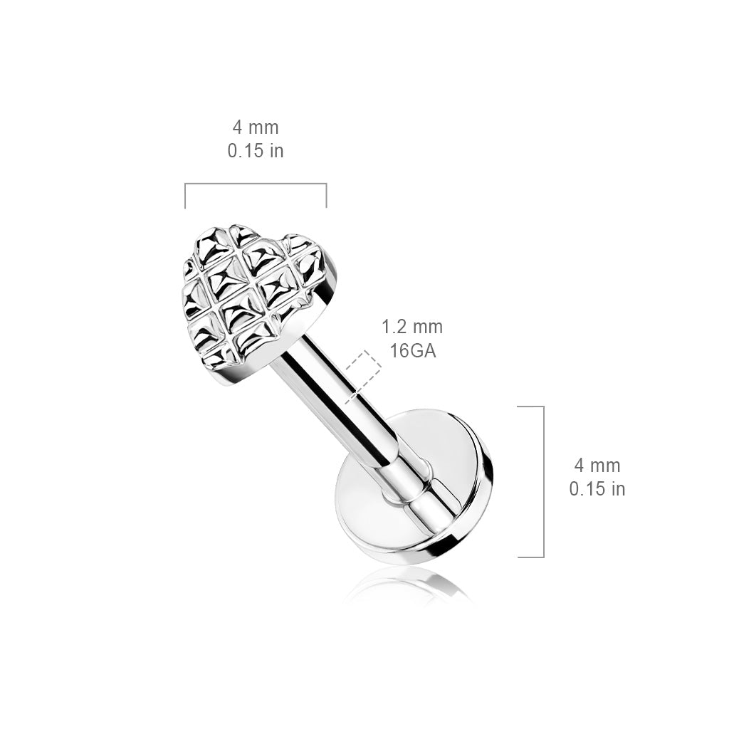 Cherry Diva Flat Back Stud 16 Gauge Internally Threaded Embossed Heart Stud