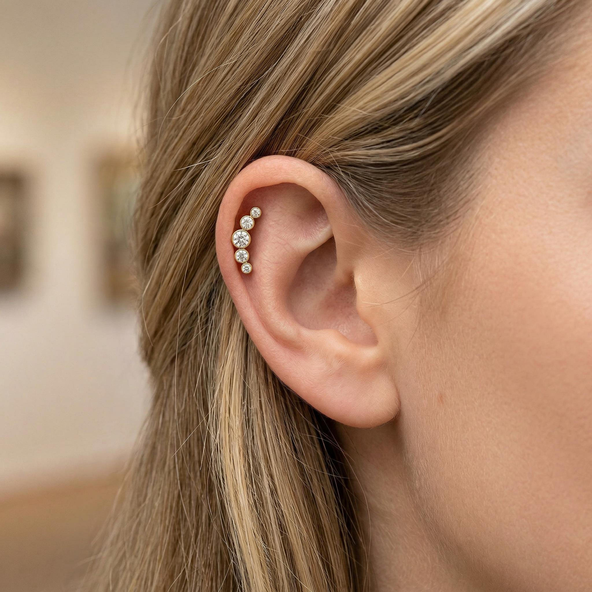 Cherry Diva Flat Back Stud 16 Gauge Internally Threaded Five Gem Curved Stud