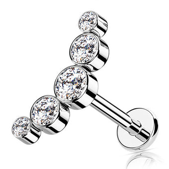 Cherry Diva Flat Back Stud 16 Gauge Internally Threaded Five Gem Curved Stud