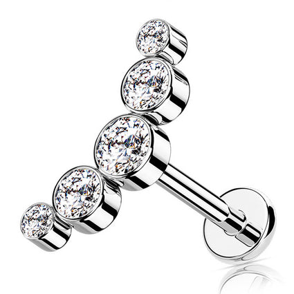16 Gauge Hypoallergenic Internally Threaded Five Gem Curved Stud