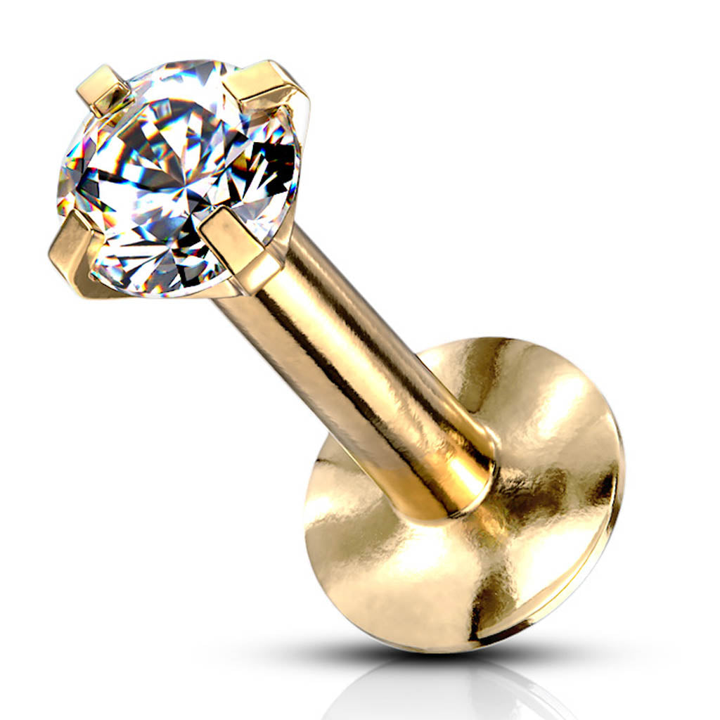 Cherry Diva Flat Back Stud 16 Gauge Internally Threaded Gem Top Stud - Gold
