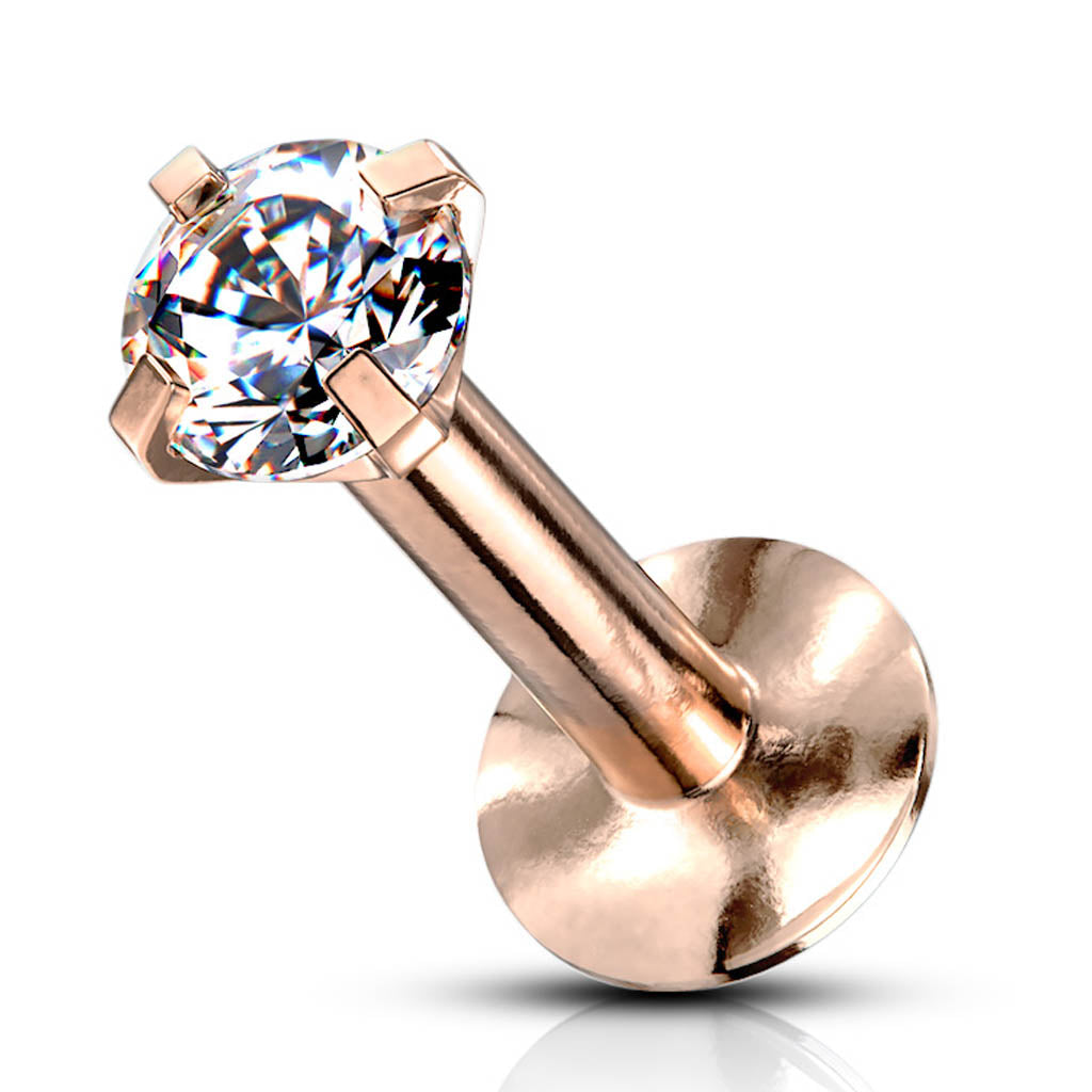 Cherry Diva Flat Back Stud 16 Gauge Internally Threaded Gem Top Titanium Anodized Stud - Rose Gold