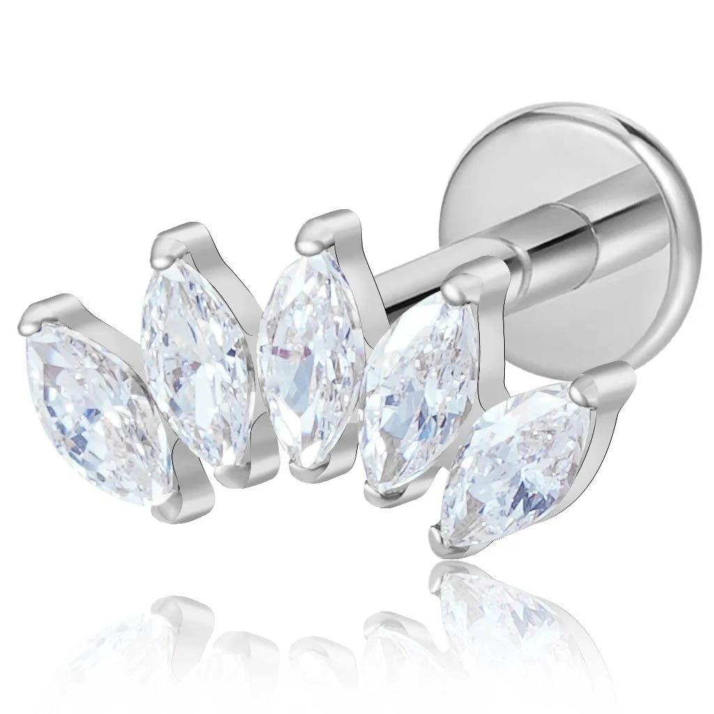 Cherry Diva Flat Back Stud 16 Gauge Internally Threaded Titanium Crystal Marquise Stud