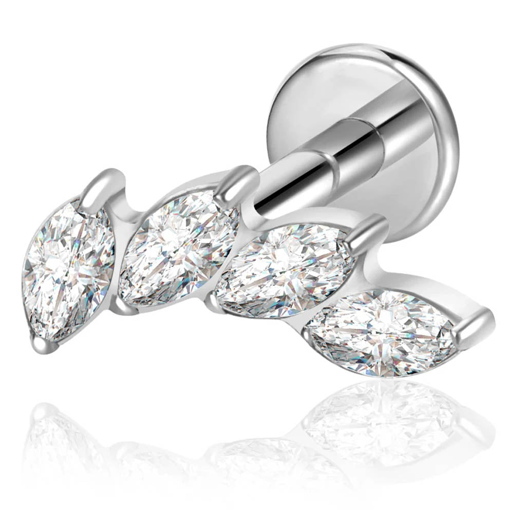 Cherry Diva Flat Back Stud 16 Gauge Internally Threaded Titanium Crystal Petal Stud