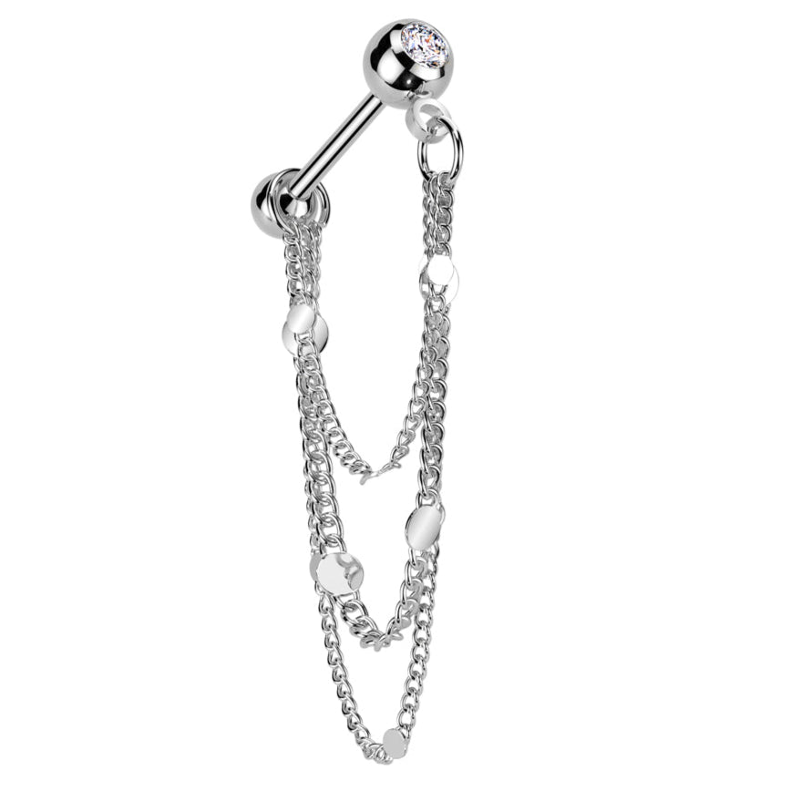 Cherry Diva Flat Back Stud 16 Gauge Silver Threadless Dangling Chain Barbell Stud