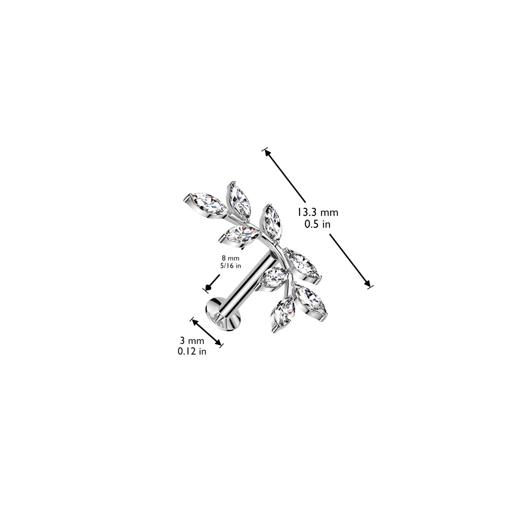 Cherry Diva Flat Back Stud 16 Gauge Threadless Gold Crystal Petal Cartilage Stud