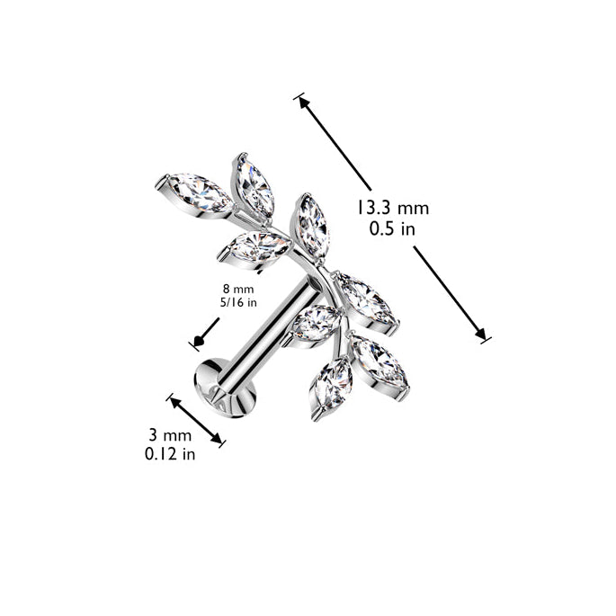Cherry Diva Flat Back Stud 16 Gauge Threadless Gold Crystal Petal Cartilage Stud