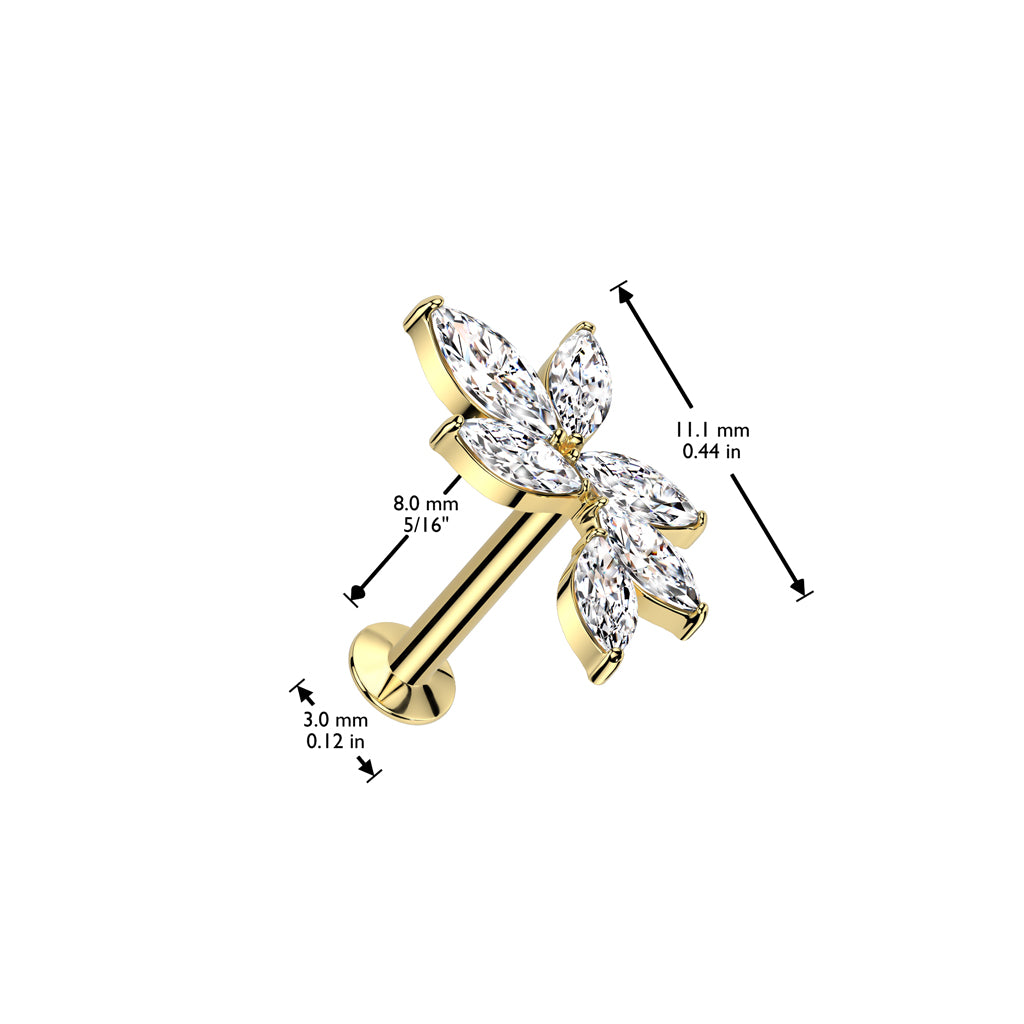 Cherry Diva Flat Back Stud 16 Gauge Threadless Silver Crystal Petal Cartilage Stud