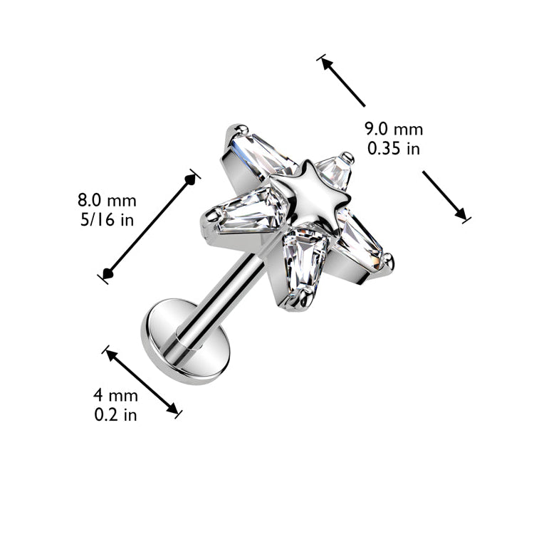 Cherry Diva Flat Back Stud 16 Gauge Threadless Silver Crystal Star Cartilage Stud
