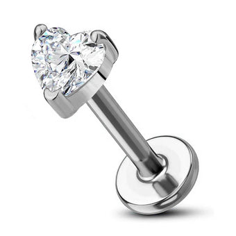 Cherry Diva Flat Back Stud 16 Gauge Threadless Titanium Crystal Heart Stud