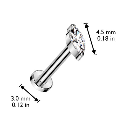Cherry Diva Flat Back Stud 16 Gauge Threadless Titanium Crystal Marquise Stud