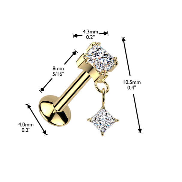 Cherry Diva Flat Back Stud 16 Gauge Threadless Titanium Dangling Crystal Stud