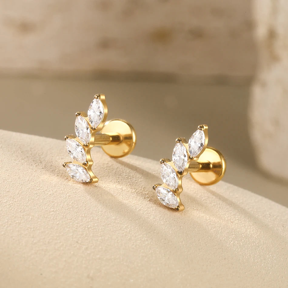 Cherry Diva Flat Back Stud 16 Gauge Titanium Crystal Marquise Stud