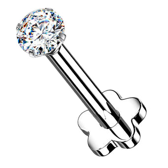 Cherry Diva Flat Back Stud 16 Gauge Titanium Flower Threadless Crystal Labret Stud