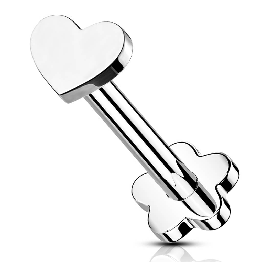 Cherry Diva Flat Back Stud 16 Gauge Titanium Heart Threadless Flat Back Stud - Silver