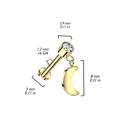 Cherry Diva Flat Back Stud 16 Gauge Titanium Internally Threaded Crescent Moon Stud