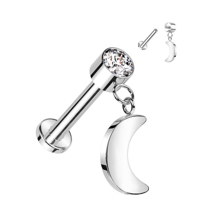 Cherry Diva Flat Back Stud 16 Gauge Titanium Internally Threaded Crescent Moon Stud