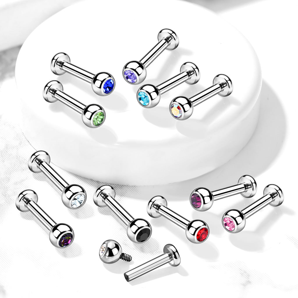 Cherry Diva Flat Back Stud 16 Gauge Titanium Internally Threaded Crystal Jewel Stud